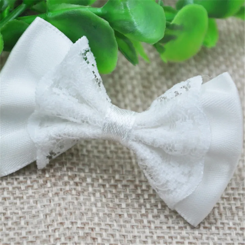 20 pcs  Mix Color lace satin ribbon flower bows party crafts wedding appliques B48