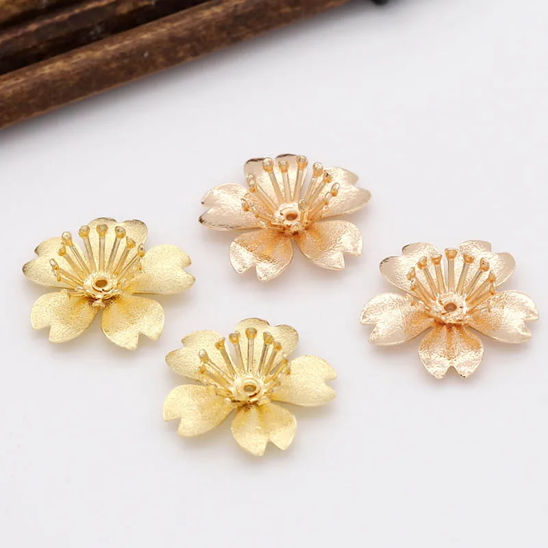 20pcs Brass Casted 5 Petals Flower Charms Beads End Caps Cushion Base Charm DIY Jewelry Accessories Quality Gold Silver Color