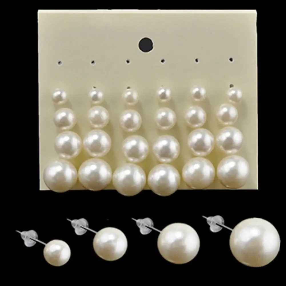 12 Pairs Women Fashion Party Ear Studs Faux Pearl Round Earrings Set Jewelry