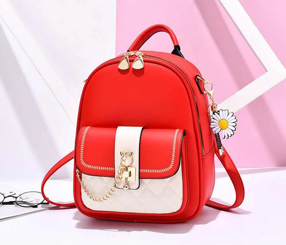 Wholesale New hot sale new fashion women's leather double shoulder bags flower patchwork colour backpack girls casual bag