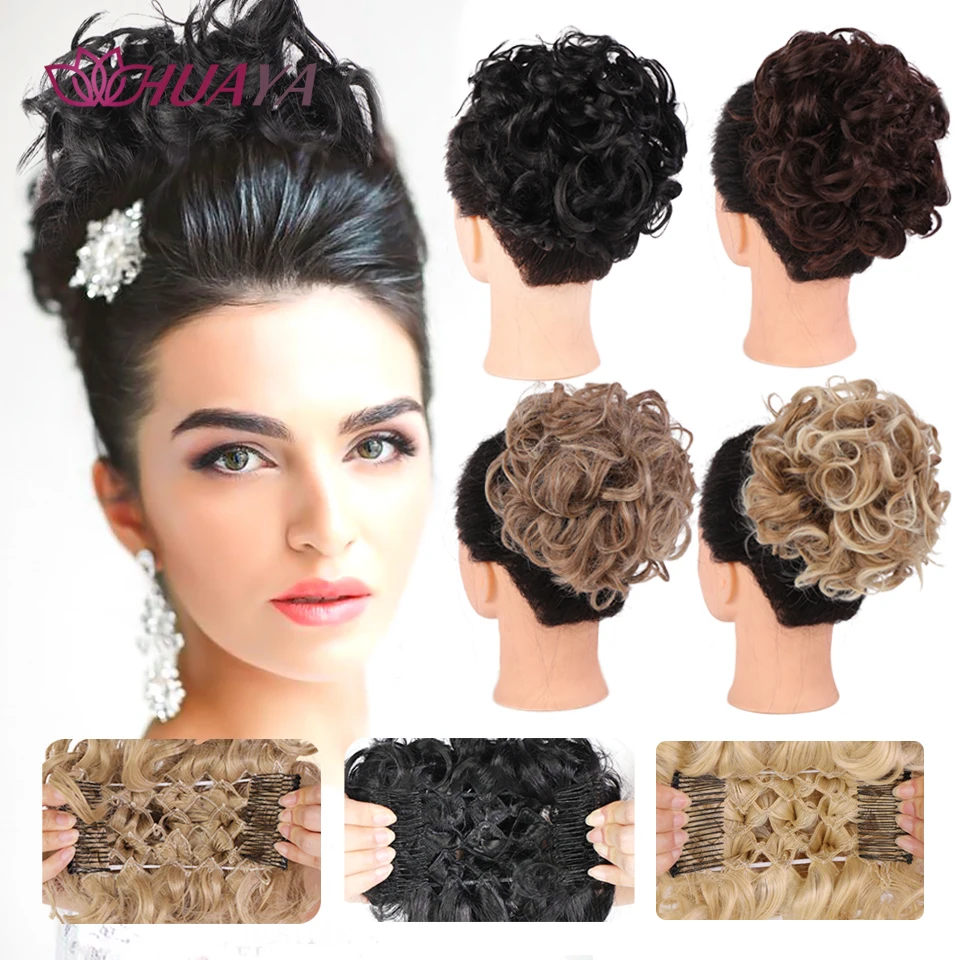 Bride Messy Big Hair Bun Hairpiece Clip in Extension Hair Bun Updo Cover Messy Hair Scrunchies Syntetyczne kawałki włosów