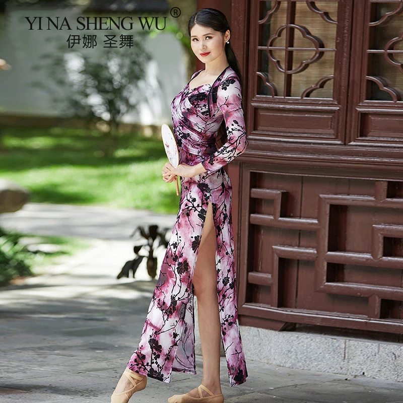 Chinese Style Cheongsam Skirt Classical Dance Clothing Flocking Net Yarn Printing Performance Practice Performance Clothing New