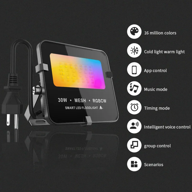 Smart LED Flood Light 30W RGBCW Dimmable Bluetooth Remote Stage Effect Lamp Outdoor Waterproof Garden Party Disco Music Lighting