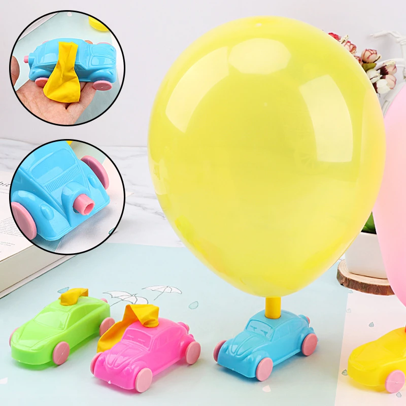 Random Color DIY Balloon Powered Car Recoil Force Science Technology Experiment Students Toys