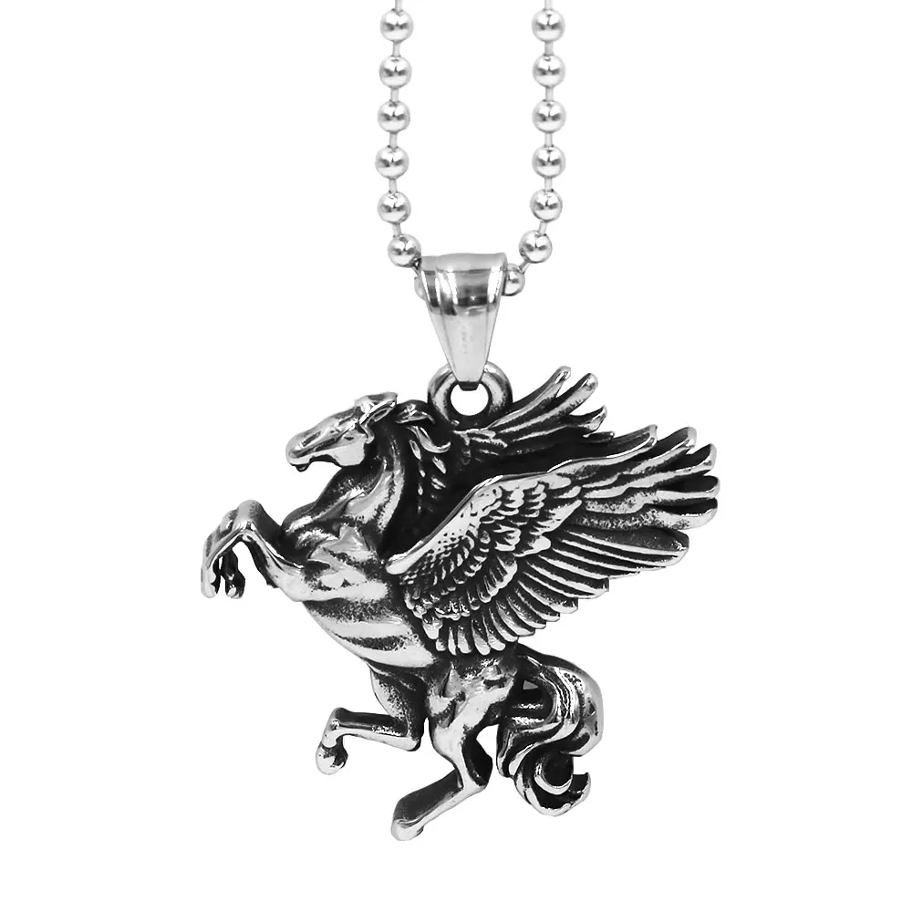 Fashion Pegasus Pendant Necklace Stainless Steel Animal Fly Horse Wings Biker Men Pendant Charm Jewelry Gift