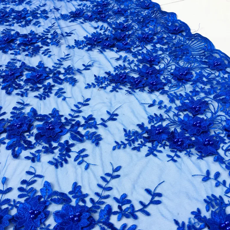 1meter price blue embroidered  mesh fabric cheongsam dress costume dance wear lace fabric