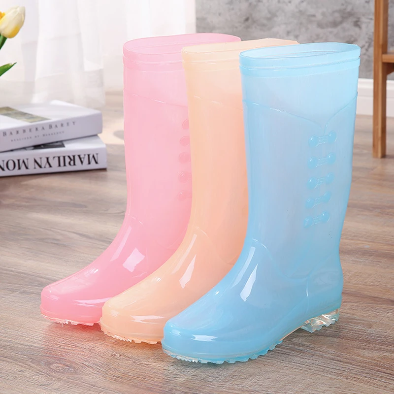 

Rain Boots Women's Nice High-top Rain Boots Women Non-slip Wear-Resistant Waterproof PVC Transparent Candy Color Rain Shoes