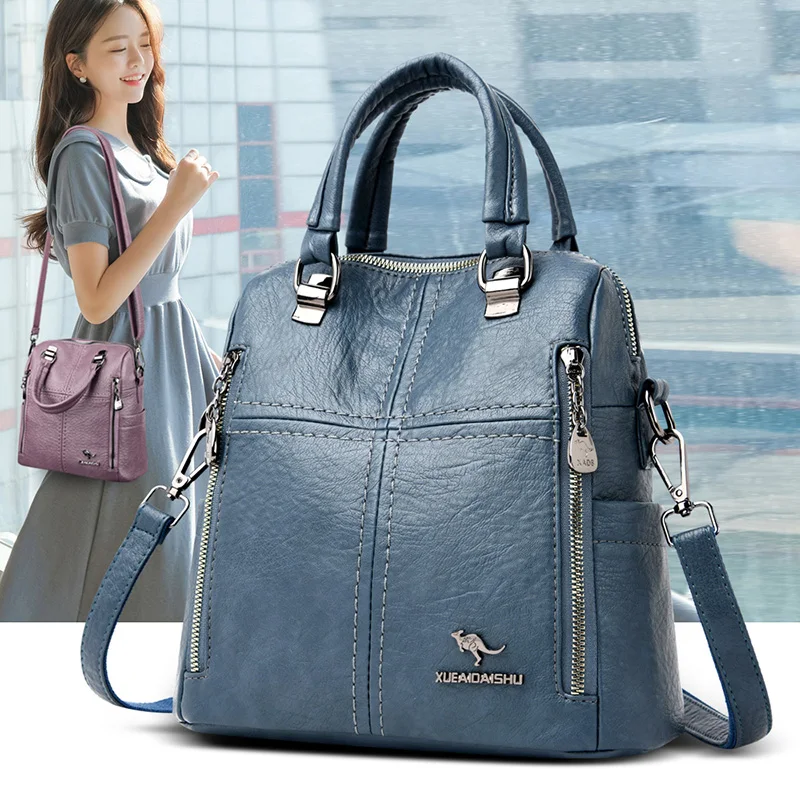 Women Leather Backpacks Vintage Female Shoulder Bag Travel Ladies Bagpack School Bags For Girls