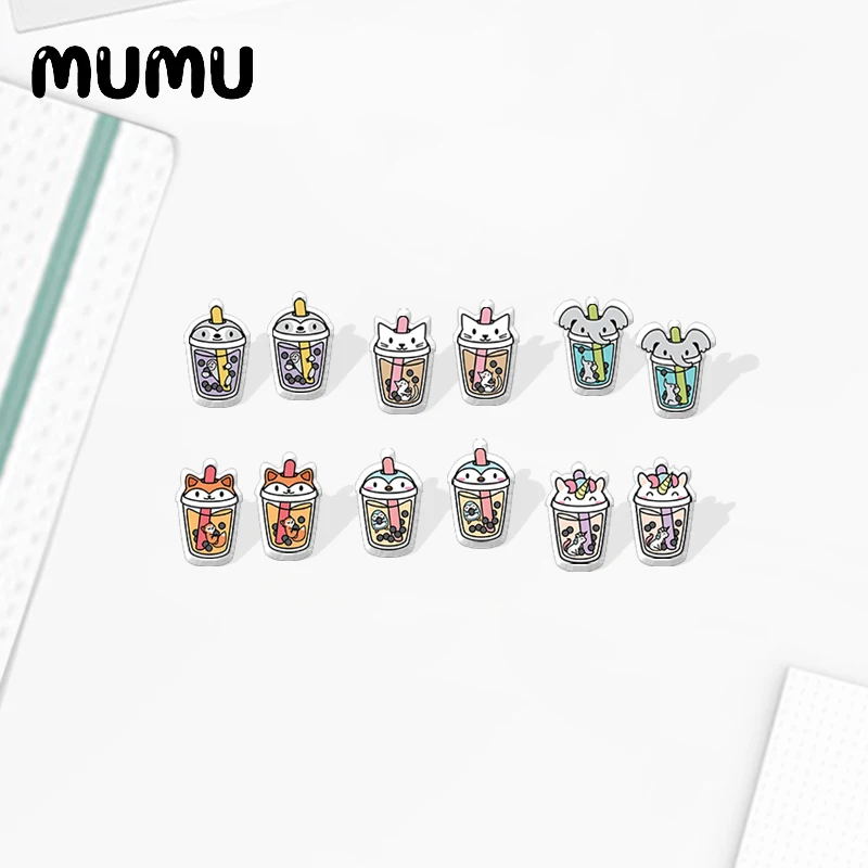 2020 New Bubble Tea Boba Animals Stud Earring Unicorn Fox Cat Acrylic Earrings Resin Epoxy Jewelry Gift