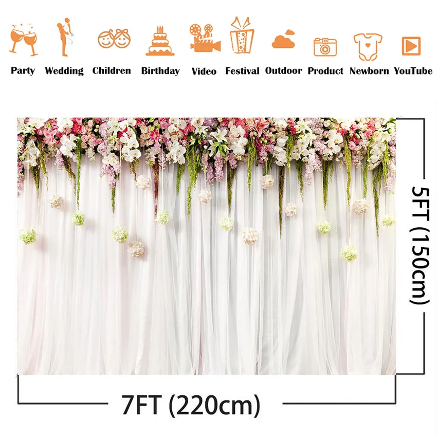 Fondo Floral para fotografía de boda, con flores rosas telón de fondo blanco, estudio de boda, sesión fotográfica, día de cumpleaños para niñas