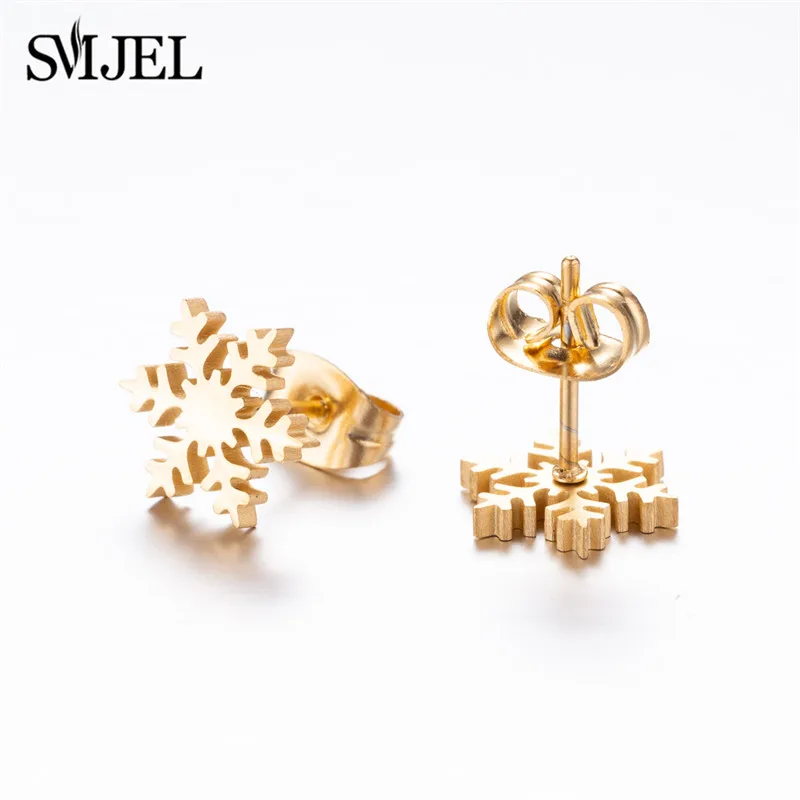 SMJEL dessin animé Animal cerf boucles d'oreilles petit flocon de neige boucle d'oreille pour les filles en acier inoxydable bijoux de noël femmes pendientes