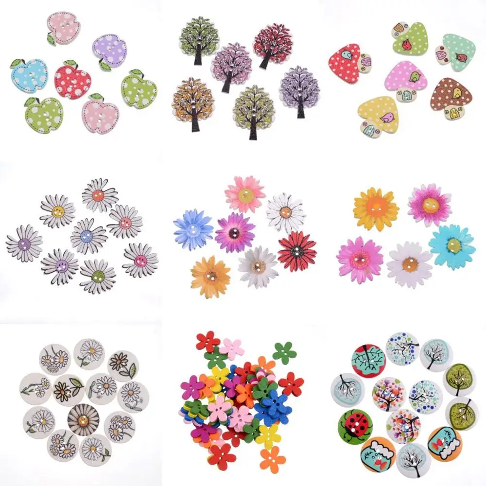 10/50PCs Flower 2Hole Wooden Buttons for Scrapbooking Crafts DIY Baby Children Clothing Sewing Accessories Button Decoration