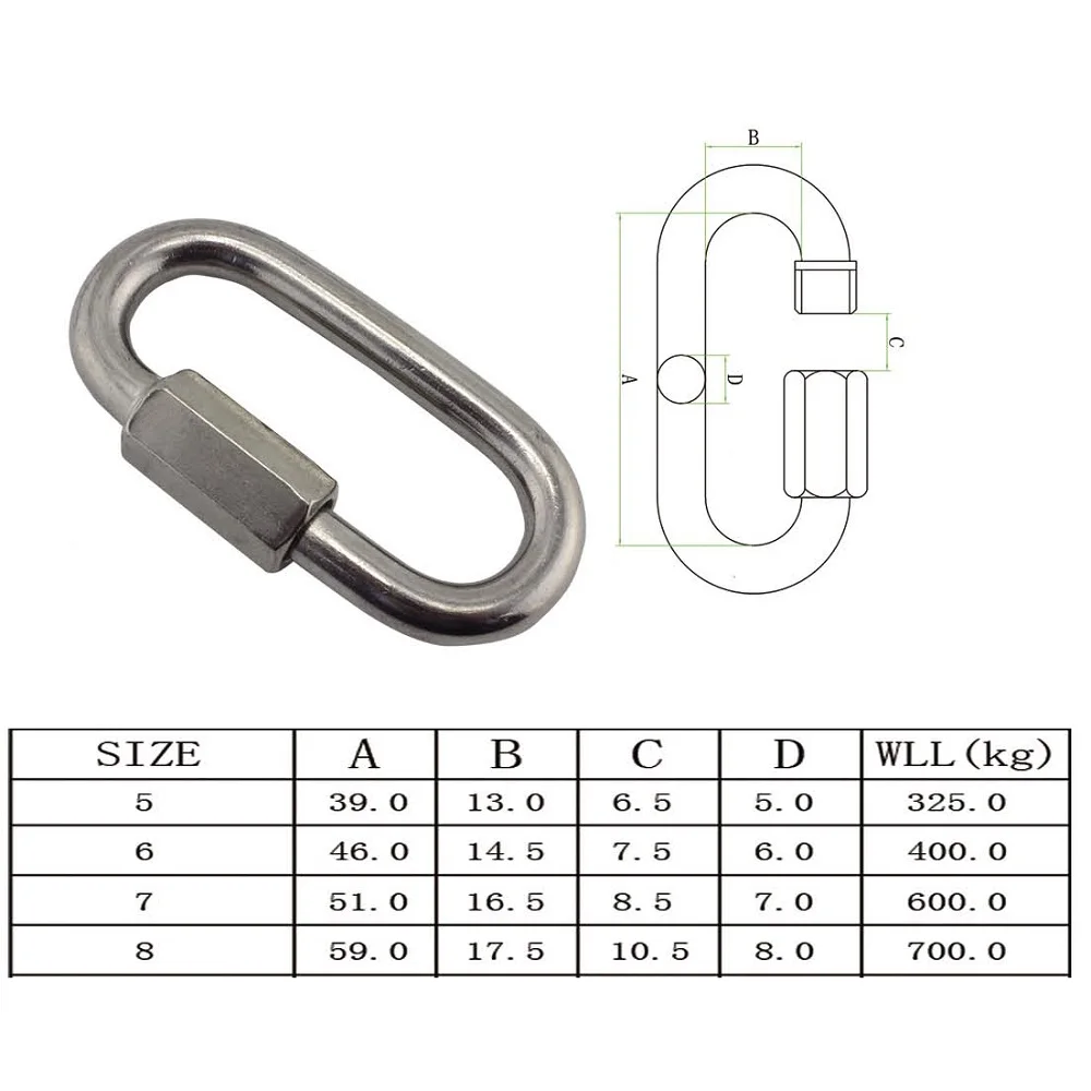 1PCS Quick Link Stainless Steel 304 Chain Connector Heavy Duty D Shape Locking Looks for and Outdoor Equipment