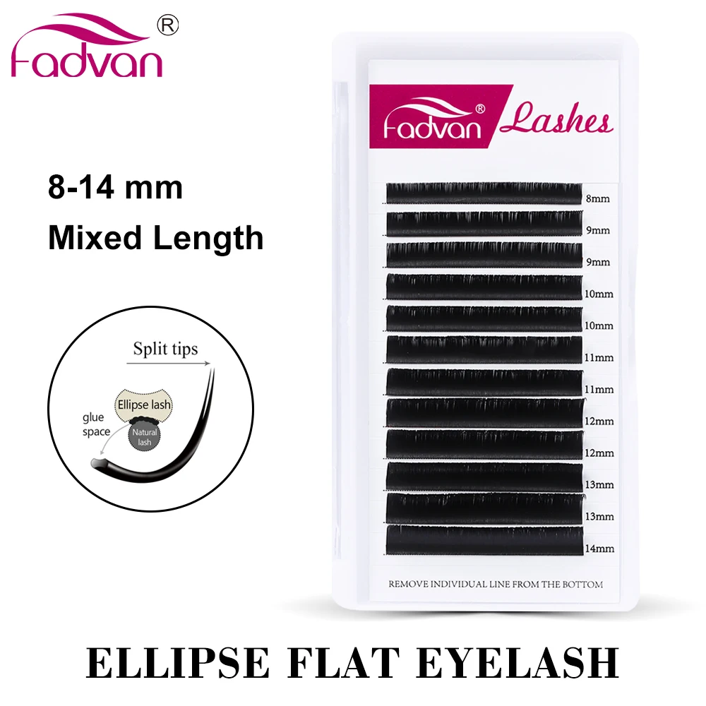 Fadvan 5pcs Ellipse Flat Lashes Extensions Wholesale Flat Eyelash Extension Silk Faux Mink Individual Eyelashes Makeup Tools