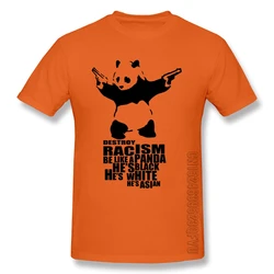 2024 Fashion Short Sleeve Casual T-shirts Anti Racism Panda With Gun Orange Funny Cartoon T Shirt Mens Sutumn Winter Tops Tees