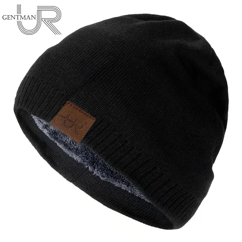 Unisex URGENTMAN Brand Winter Hats Solid Color Knitted Hats For Men And Women Beanie Cap Outdoor Add Fur Lining Warm Sports Hats