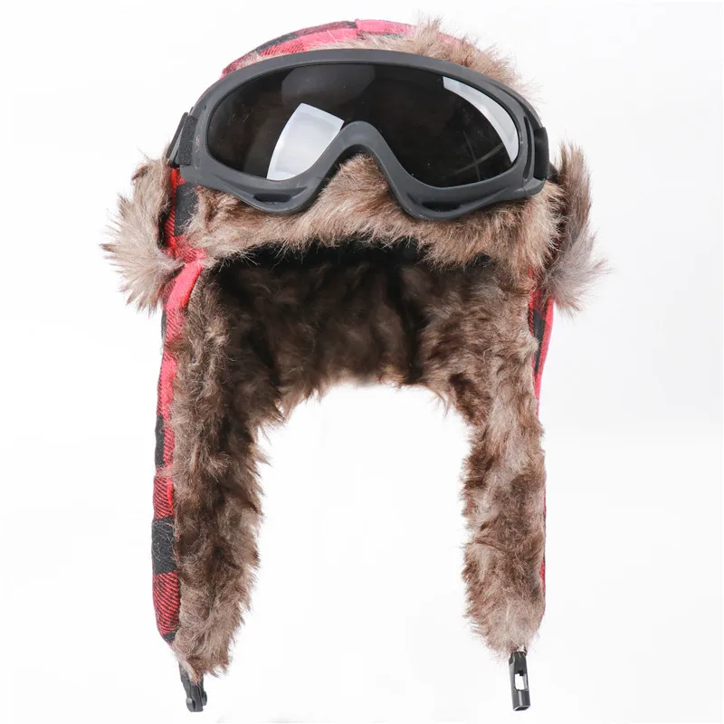 CAMOLAND Thiết Kế Kẻ Sọc Mùa Đông Máy Bay Ném Bom Nón Kết Nữ Nam Nhiệt Giả Berber Trang Earflap Nắp Nga Ushanka Mũ Có Kính