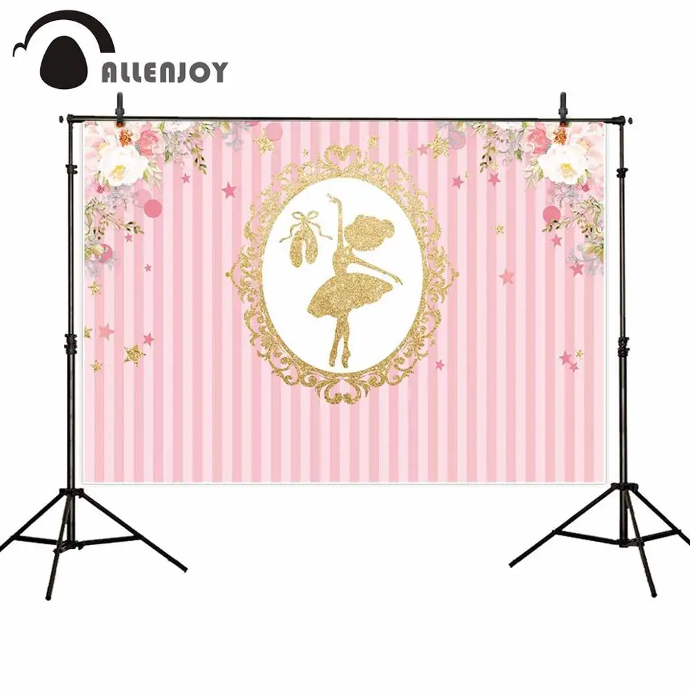 Allenjoy-خلفية مطبوعة لحفلات أعياد الميلاد للأولاد والبنات ، وخلفية للتصوير الفوتوغرافي ، وتاج الباليه الوردي ، والجليتر الذهبي