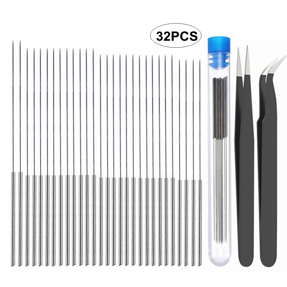 

32Pcs 3D Printer Nozzle Cleaning Kit 30 Pcs 0.15mm 0.2mm 0.3mm 0.4mm 0.5mm Cleaning Needles 2 Pcs Tweezers for 3D Printer