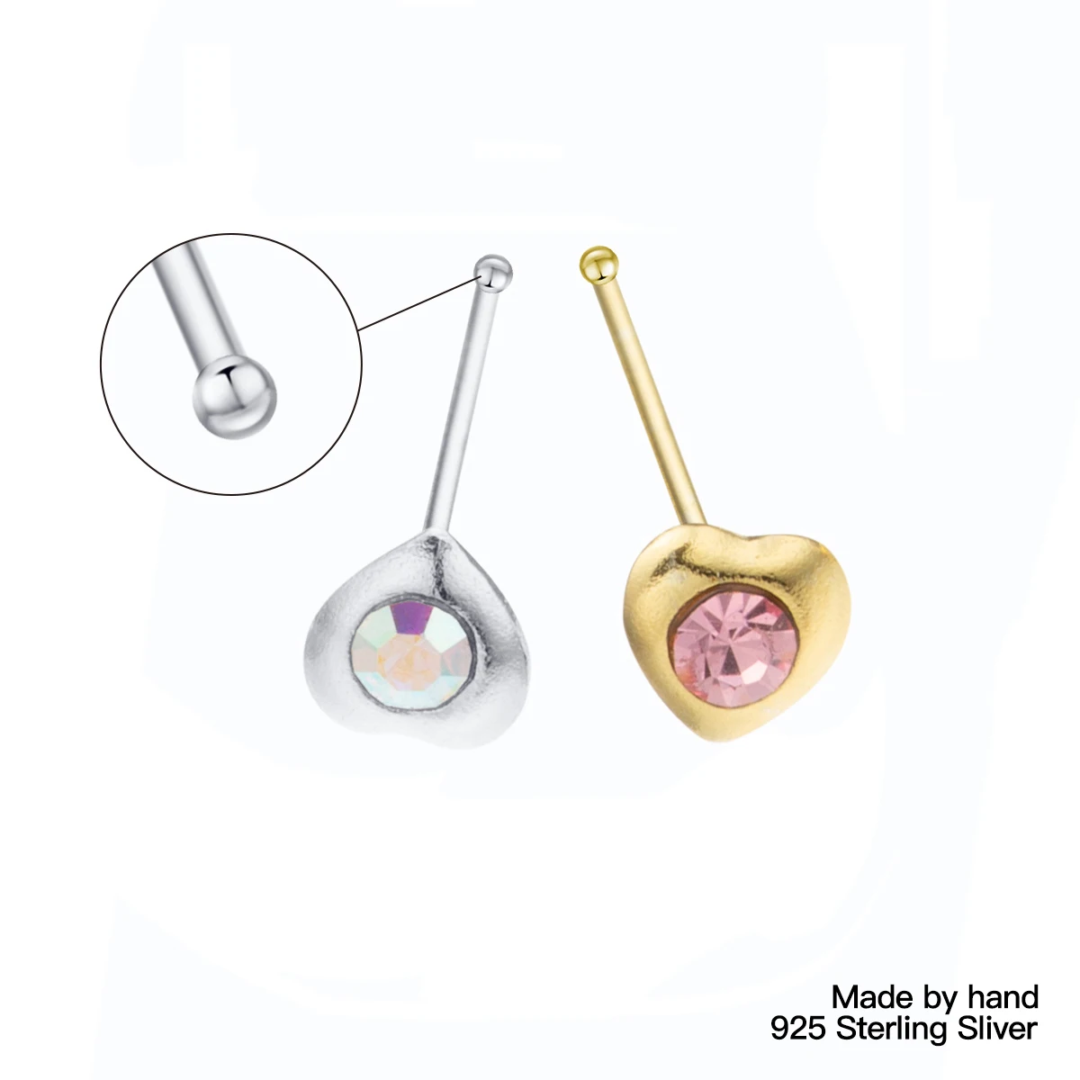 36Pcs Lovely Heart Shape 925 Sterling Silver Nose Pins Nose Piercing For Women Body Jewelry PiercingPircing Nariz Plata