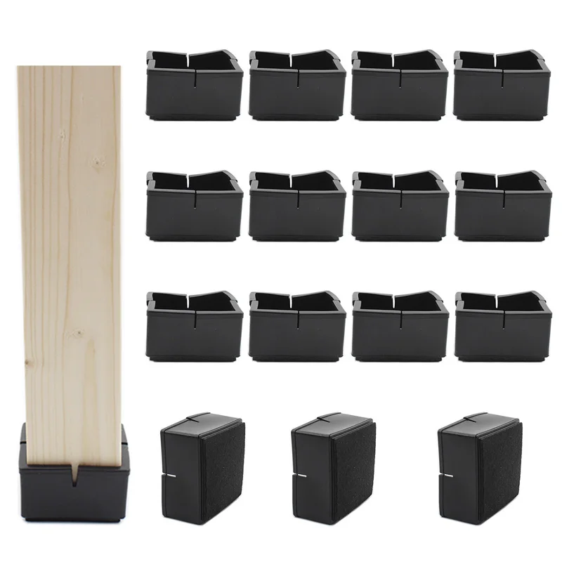 16Pack Chair Leg Floor Protectors Chair Leg Caps Length(56-62mm) Width(56-62mm) Table Chair Feet Protectors with Felt Pads Black