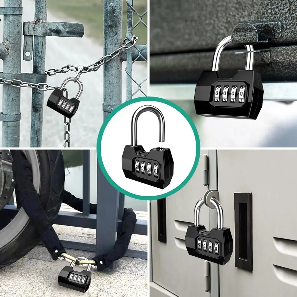 Portable 4 Dial Digit Combination Lock Weatherproof Protection Security Padlock Outdoor Gym Safely Code Lock Black