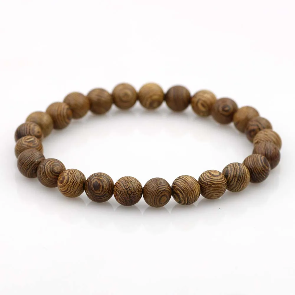 8mm Natural Wood Beads Bracelets Men Black Stone Ethinc Meditation Bracelet Women Stainless Steel Prayer Jewelry Yoga Bracelet