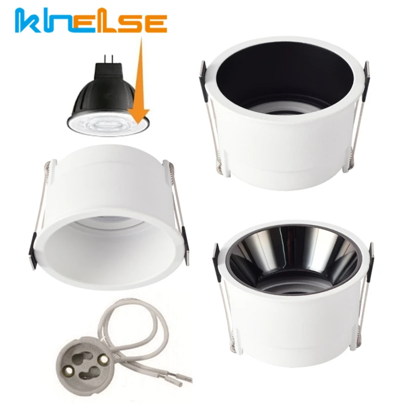Wpuszczany GU10/MR16 LED typu Downlight zamontowany rama okrągły antyodblaskowy uchwyt lampy Cut Hole 55/75mm sufitowe lampy punktowe oprawa