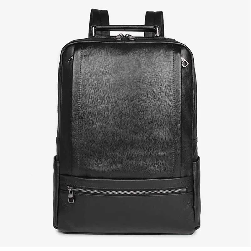 Luufan Black Genuine Leather Man's Backpack Fit 17