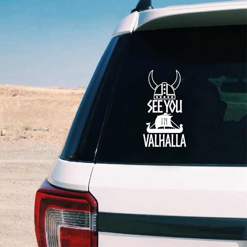 See You In Valhalla Viking Warrior Naklejka na szybę samochodową, hełm Norse Nordic Dragon Ship Naklejki na laptopa Dekoracja