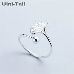 Uini-Tail Hot Sale New 925 Tibetan silver Simple Ginkgo Leaf Ring Fresh Fashion Leaf Open Ring High Quality Jewelry ED650