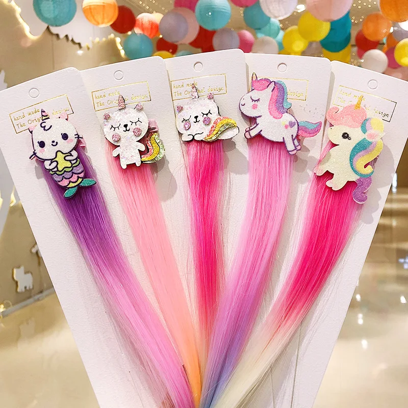 New Girls Cute Cartoon Unicorn Colorful Braid Headbands Hair Clips Sweet Hair Ornament Hairpins Kids Fashion Hair Accessories