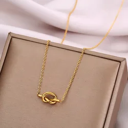 316L Stainless Steel Gold Color Knot Pandent Necklaces For Women Choker 2025Trendy New Fashion Party Gift Jewelry