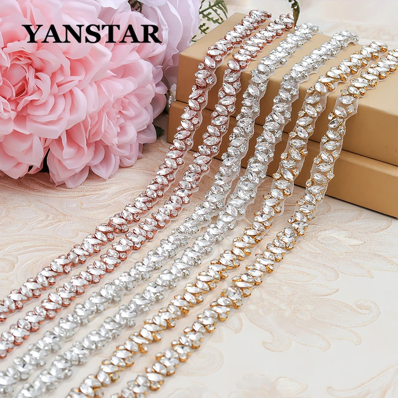 YANSTAR Wholesale Rhinestone Applique 10 yards Decoration Belt Thin Crystal Appliques Accessories Rhinestones Decorations YS863