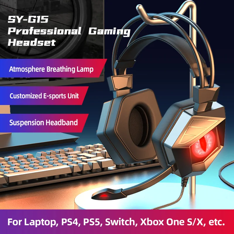 Gaming Headset with Microphone for computer Laptop PS4 PS5 Mac Xbox One Headset Nintendo Game Headphones Noise-cancelling Black