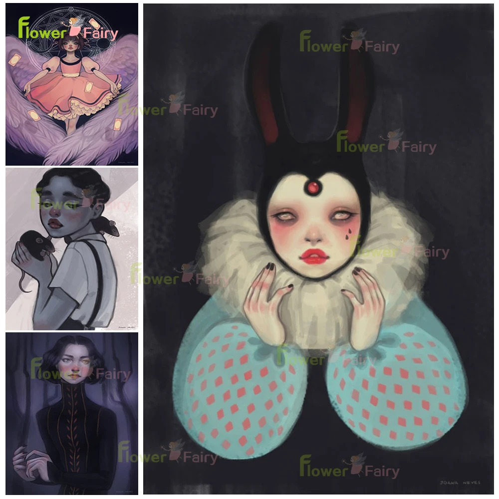 

Rabbit Girl And Angel Wall Art Canvas Painting Abstract Lovely Cartoon Girl Poster And Print For Living Room Decoration Unframed