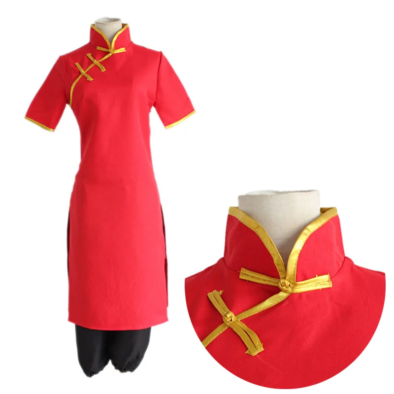 Fantasia de cosplay gintama/soul kagura, traje feminino japonês de anime kagura, vestido chinês, peruca kungfu, roupas cheongsam