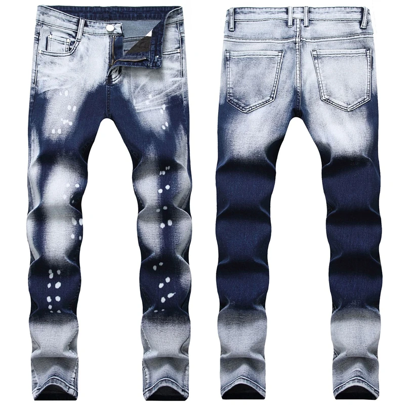 

New Arrival Fashion Men's Jeans Youth Dimensional White Dot Slim Foreign Trade Original Denim Pants Single Drag Casual Trousers