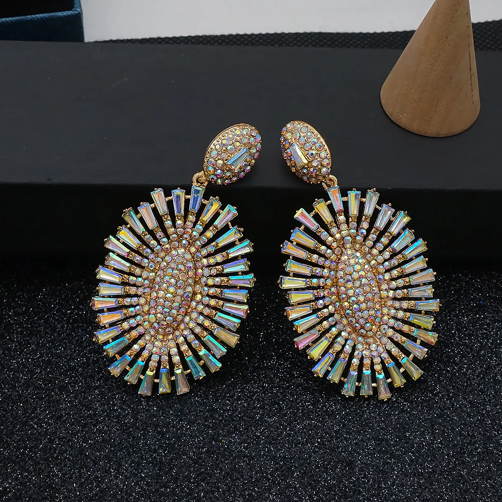 

Big Earrings Luxury Crystal Earrings Wedding Jewelry Irregular Circle Stone Bohemia Earrings for Women Girl's