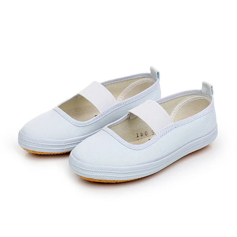 USHINE-zapatos de gimnasia de lona para niños y adultos, banda elástica de boca baja, color blanco