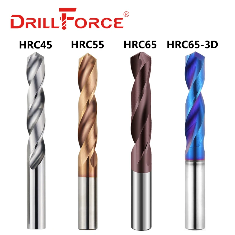 Drillforce 1PC 1-16mm HRC45 HRC55 HRC65 Solid Carbide Drill Bits Set, Spiral Flute Twist Drill Bit For Hard Alloy Stainless Tool