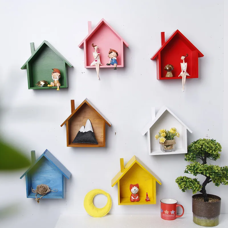 

Wall Decoration Color Small House Home Living Room Decoration Bedroom Creative Storage Rack Wall Hanging Decoration