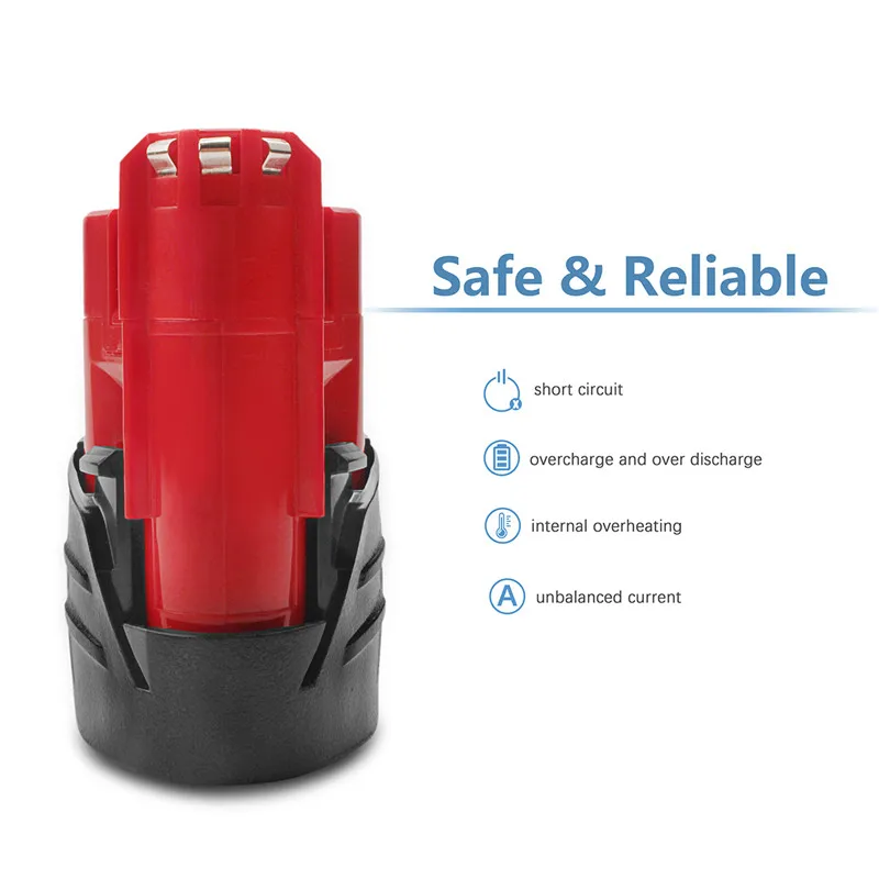 3000mAh Battery for Milwaukee M12 Lithium M12B2 M12 XC 48-11-2430 48-11-241148-11-2401 MIL-12A-LI Tool Batteries