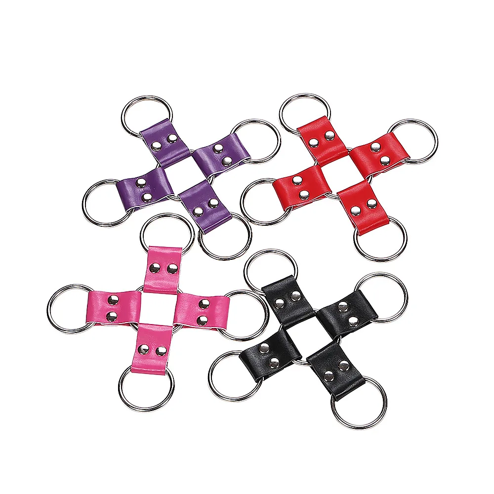 PU Leather Cross Buckle BDSM Bondage Hogtie Restraint Steel Ring for Handcuff Adult Products For Couple Sex Game Role-Playing