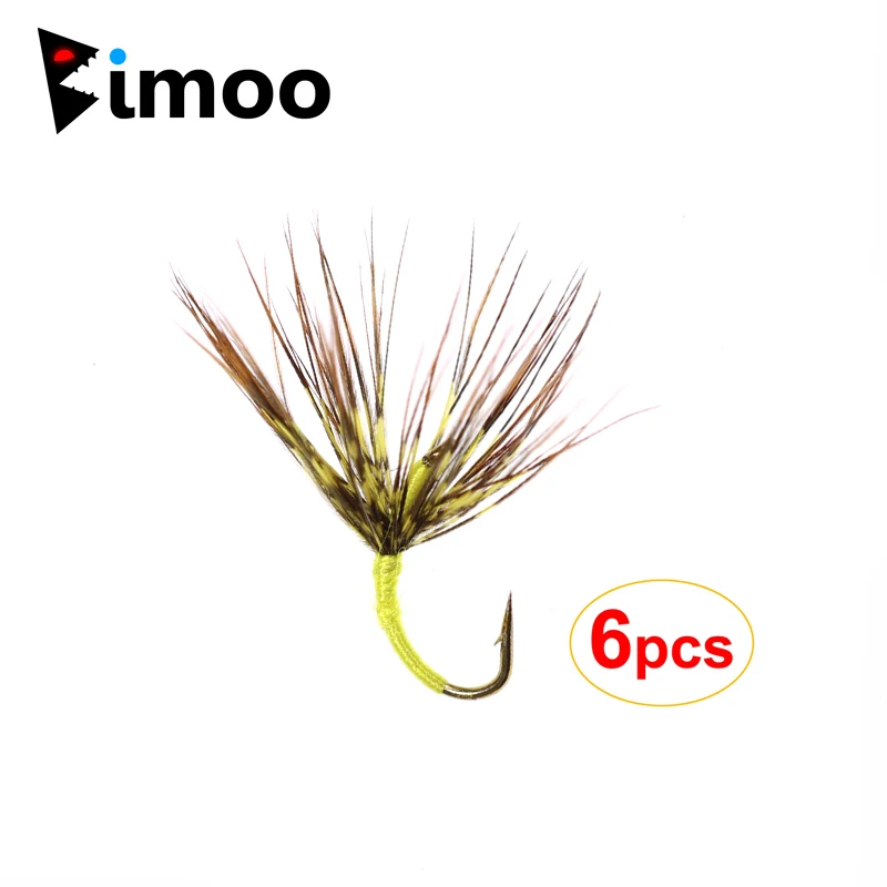 Bimoo 6PCS/Lot Yellow Tenkara Wet Flies Size #12 Simple Lake Streams Native Brown Brook Trout Food Sources Lures Flies