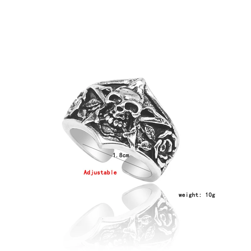 Retro Gothic Skull Ring For Men Boys Male Vintage Engraving Pentagram Rose Flower Metal Punk Rings Cool Jewelry Gifts Anillos