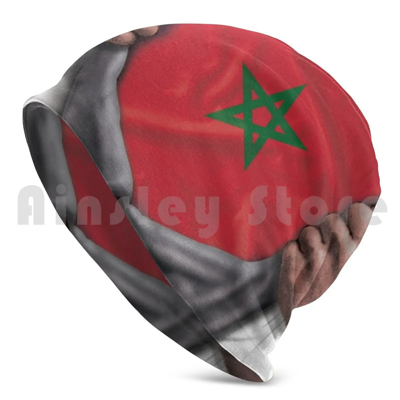 Morocco Flag English Flag Ripped Open-Gift For Moroccan From Morocco Beanies Knit Hat Hip Hop Moroccan Pride