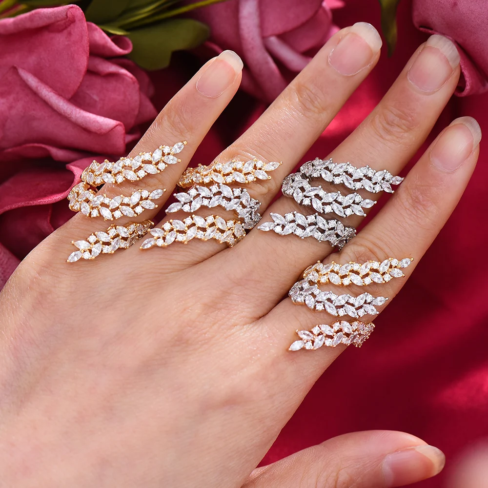 GODKI Luxury Wheat Leaf Rings with Zirconia Stones Women Engagement Party Jewelry High Quality