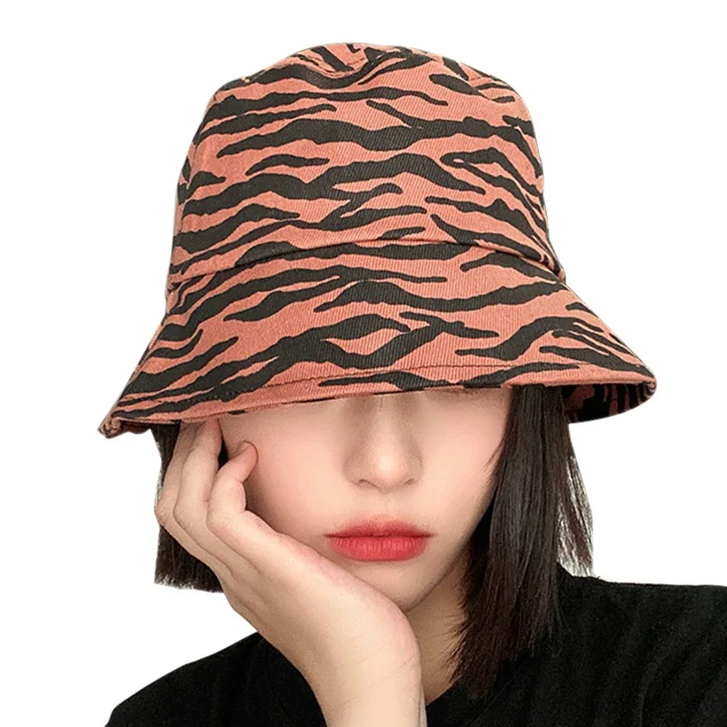 Autumn Women Hat Female Japanese Retro Striped Fisherman Hat Female Zebra Fashion Sunscreen Bucket Hat