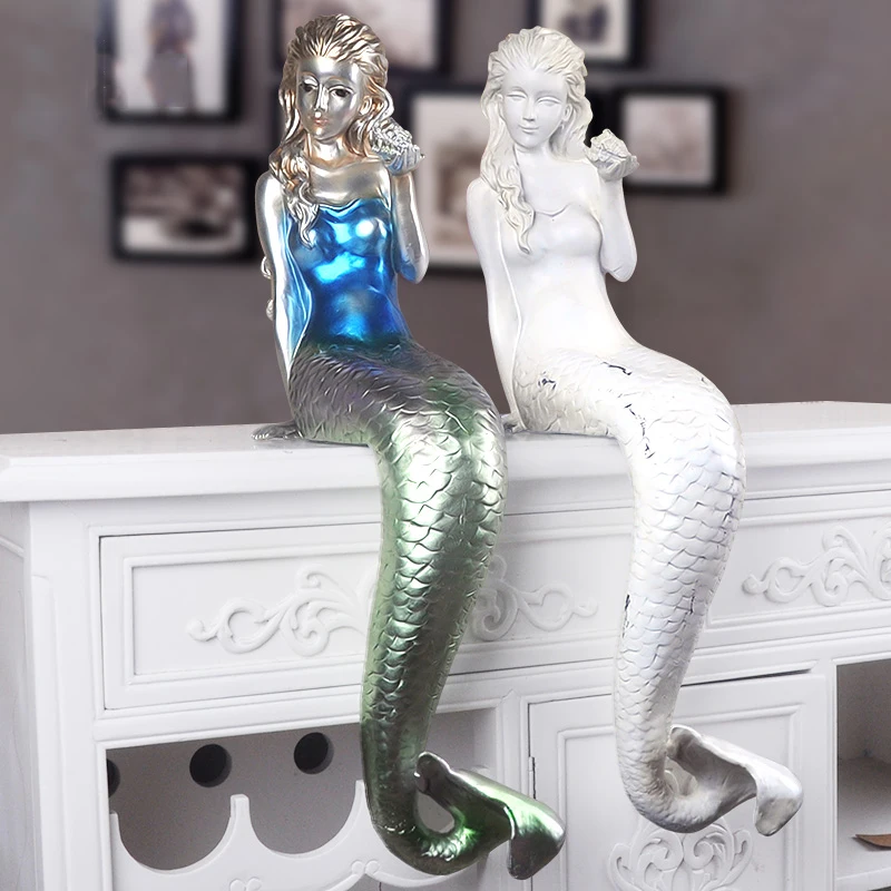 Kreatywny Mermaid statua tynk z żywic, takich jak rzemiosło ozdoby do dekoracji domu biały tynk portret rzeźba Art szkic